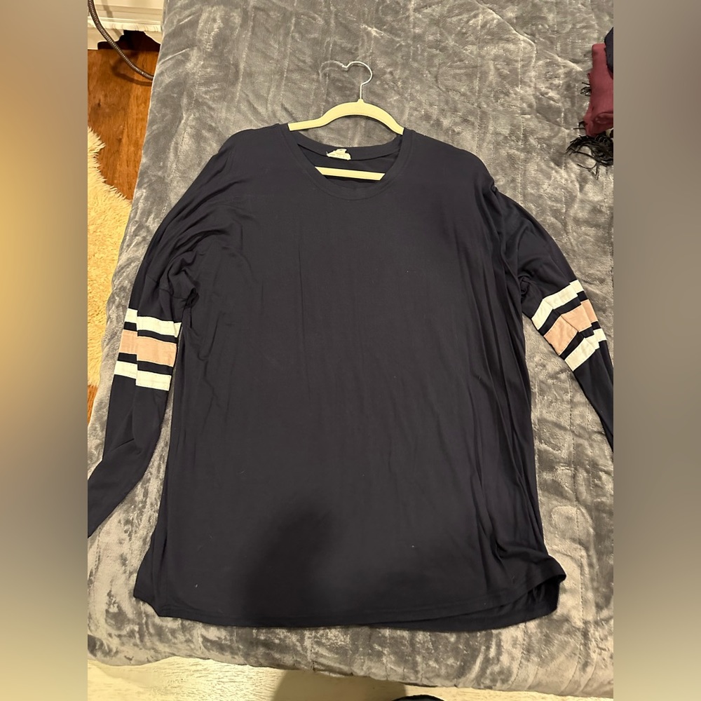 Navy top with striped arm bands size large